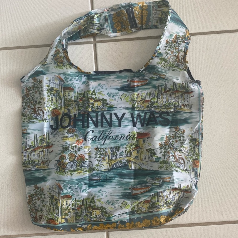 NWT Johnny Was reusable nylon tote bag canal roe boat themed